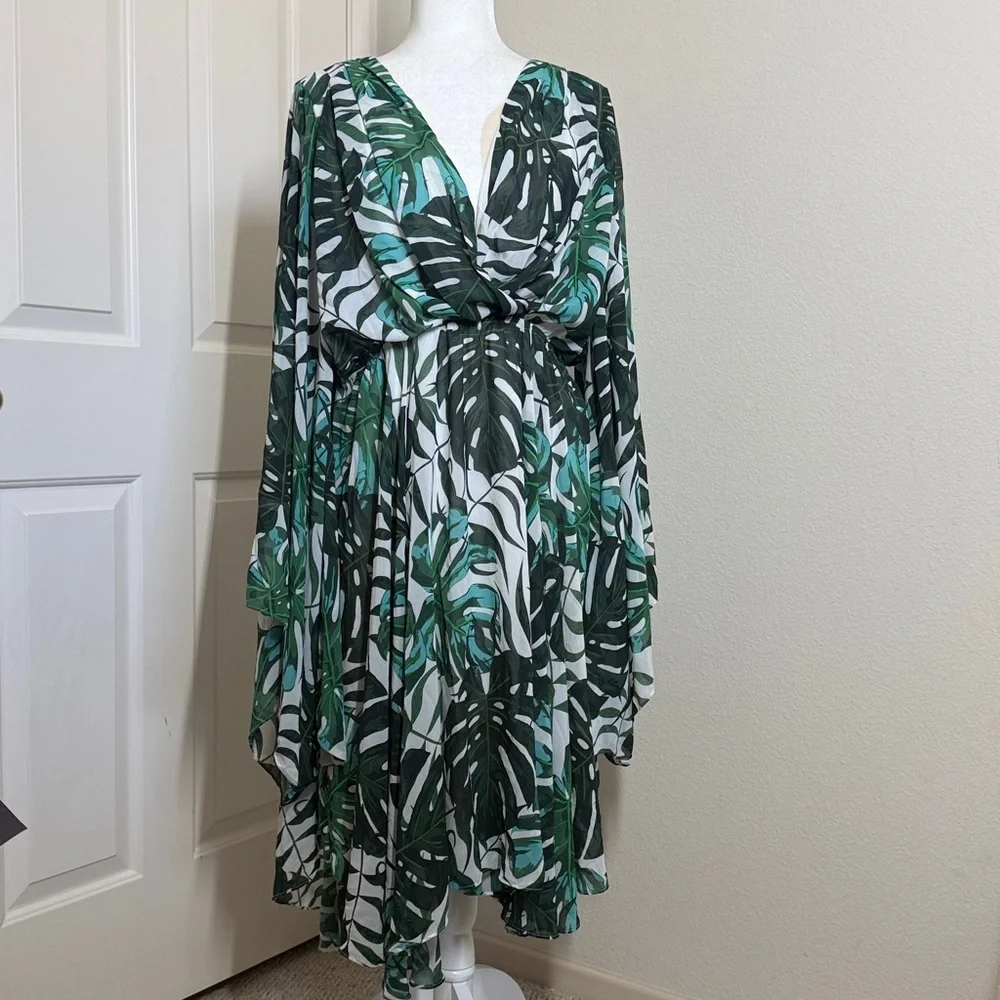 Meghan LA Tropical Leaf Print Handkerchief Dress - Picture 2 of 11